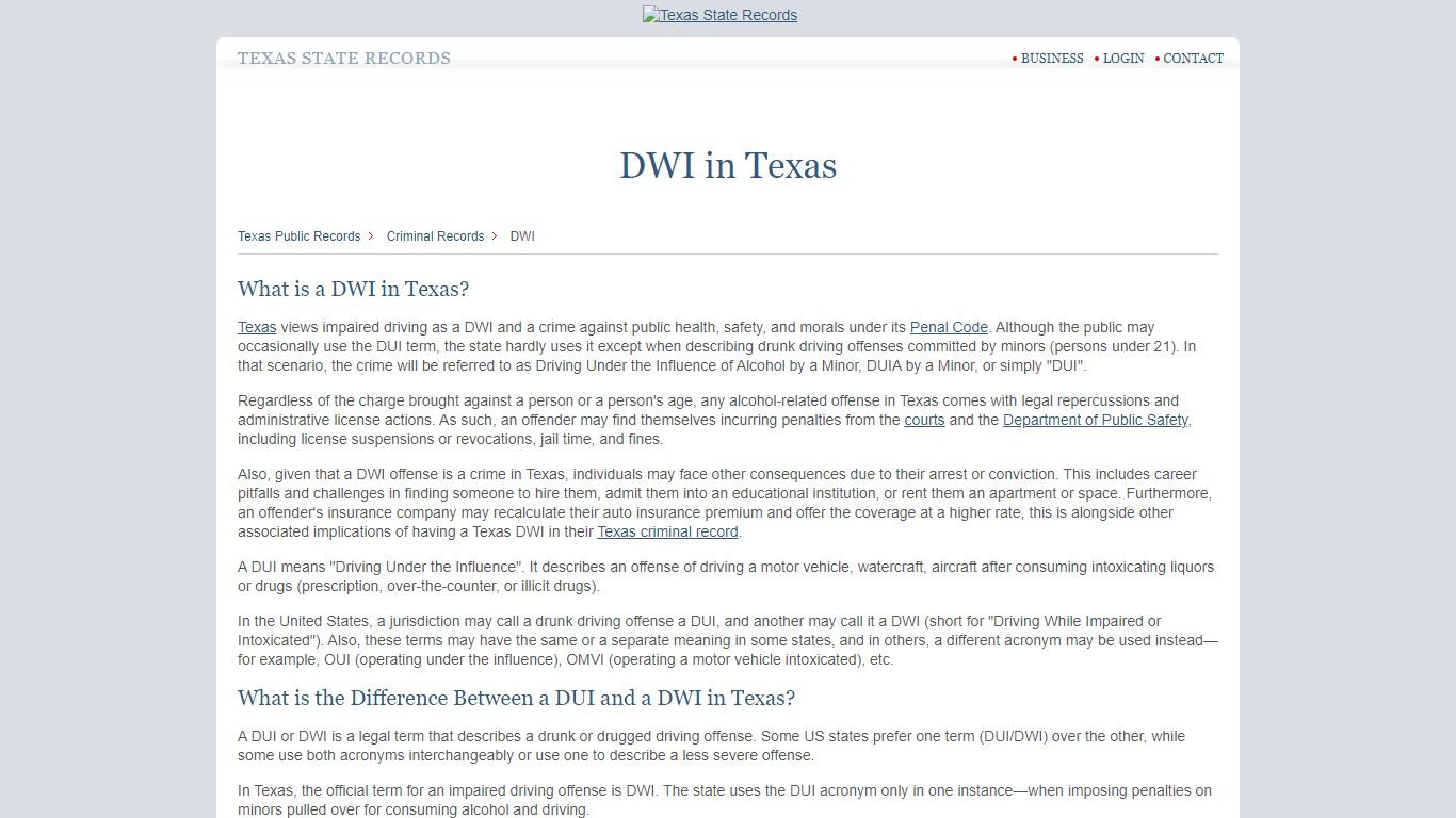 DWI in Texas | StateRecords.org